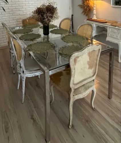 Mesa de Jantar de Design Exclusivo - 8 Lugares (vidro temperado e inox)