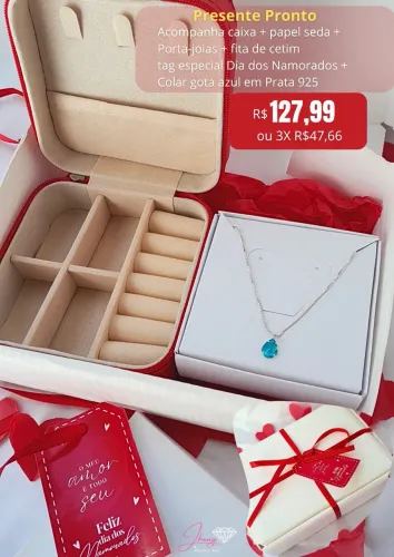 Kit presente dia dos namorados com colar pedra azul em prata 925