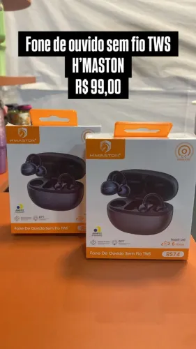 Fone de Ouvido Sem fio TWS H`MASTON / Novo / Preto / R$99 