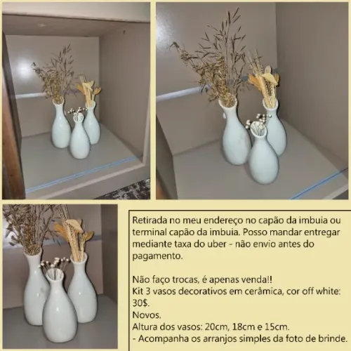 3 vasos em cerâmica off white novos
