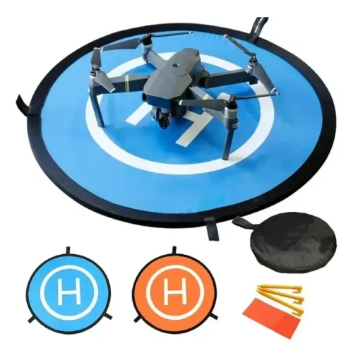 Pista de Pouso para Drone 75 cm - Dobrável, Dupla Face (Azul/Laranja) - Com 3 Hastes