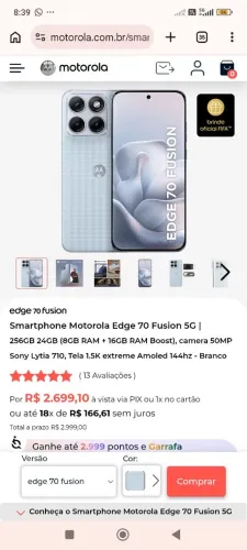 Smartphone celular Edge 70 fusion Motorola