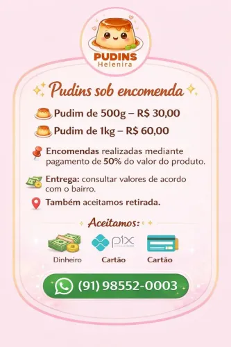 Pudins caseiros sob encomenda ? | Entrega ou retirada