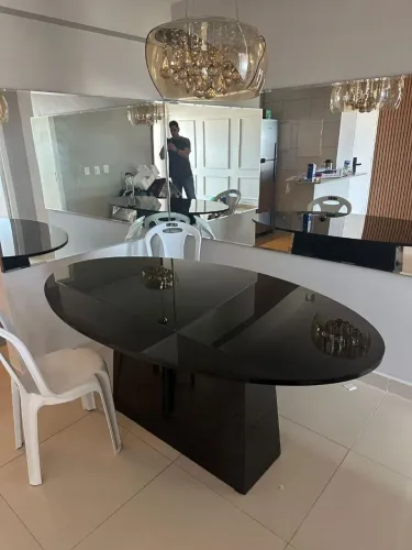 Mesa de Jantar Oval Luxo com Vidro Laqueado Entrega Grátis Fortaleza