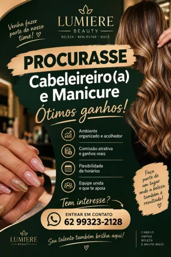 Vagas cabeleireiro e manicure com urgência