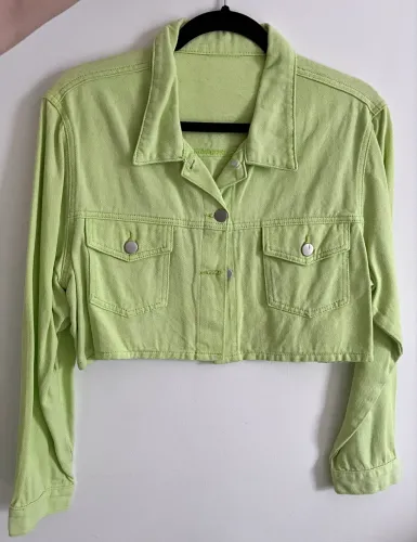 Jaqueta cropped verde de sarja - Tam P