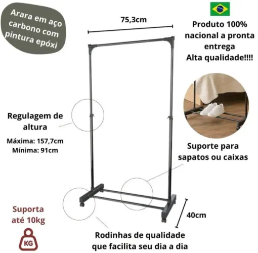 Arara de roupas com rodinhas