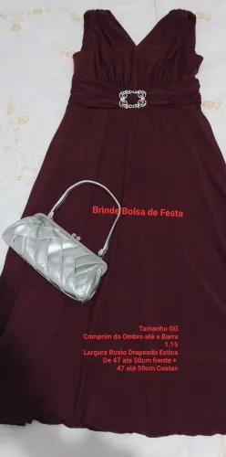 Vestido de Festa Bordo Tam GG Brinde Bolsa