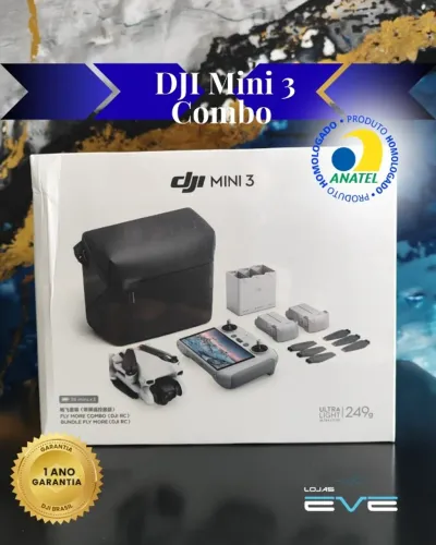 Combo Dji mini 3, 38min. Controle RC - Tela, 1 Ano de garantia!