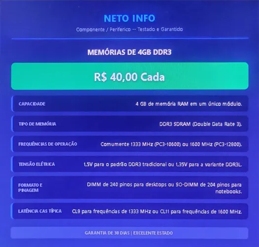 MEMÓRIAS DE 4GB CADA - Excelente Estado
