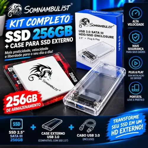 Kit de SSD 256gb + Case para ssd externo