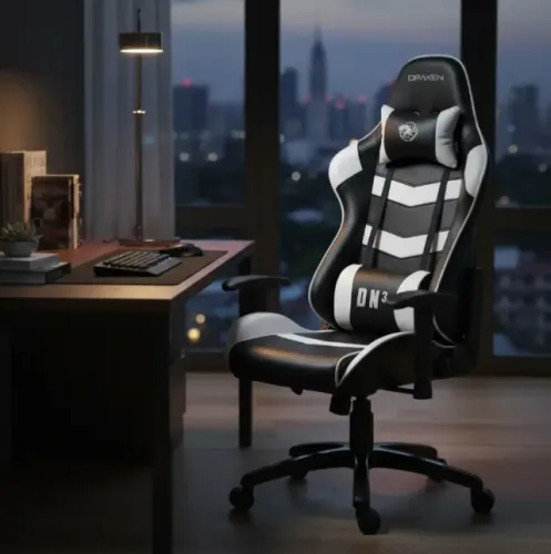 Cadeira Gamer Draxen DN3 Preta Branca Ergonômica Reclinável Espuma