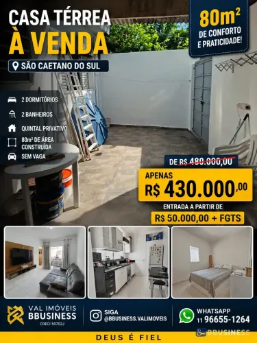 CASA TERREA 80M² 2 DORMITÓRIOS COM QUINTAL à venda, Nova Gerty, São Caetano do Sul, SP