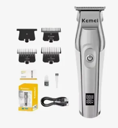 Kit Maquina De Cortar Profissional Kemei 5207 Prata
