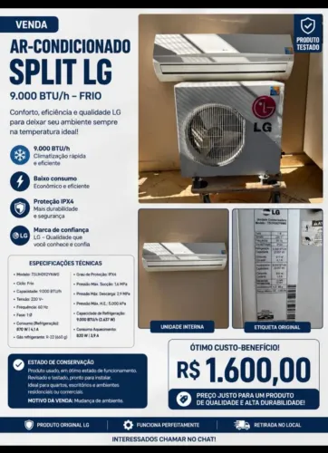 Ar Condicionado Quente e Frio LG Split 9.000 btu