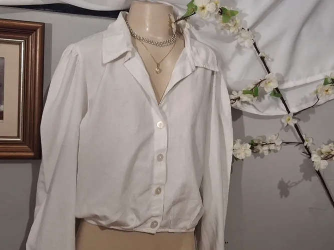 Camisa Cropped Branca Manga Bufante Patricia Foster Tam M
