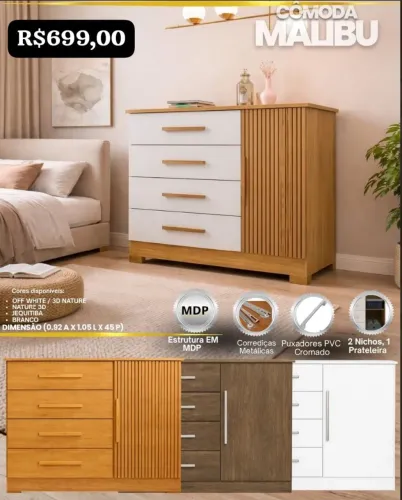 Cômoda malibu 4 gavetas 1 porta