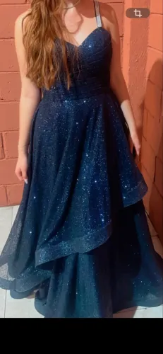 vestido festa glitter azul marinho