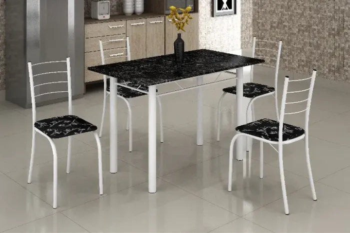 Conjunto Mesa Rio 100x60 Branco Tmp Ardosia Indiana Preto