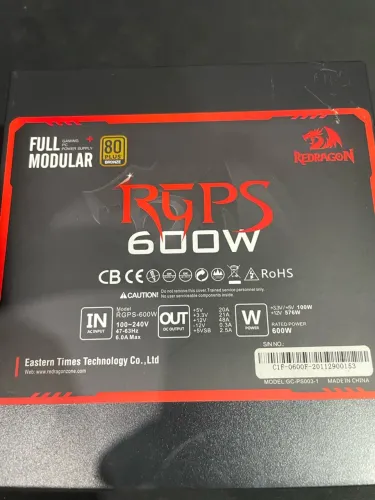 Fonte Redragon 600w, 80 Plus Bronze, Pfc Ativo, Full Modular