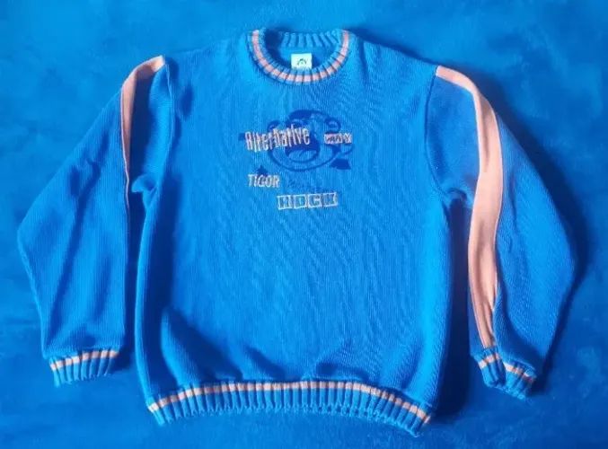 Blusa de Lã Bordada Azul Tigor - Tamanho 12