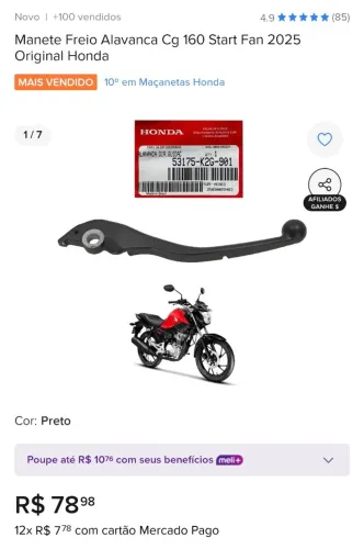 Manete freio Titan 160 ano 2025 e 2026