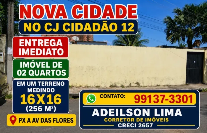 OPORTUNIDADE, Entrega Imediato, Imóvel 02 Qtos, Terreno 16x16 (256 M²)