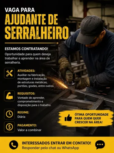 Vaga na diária para ajudante de serralheiro