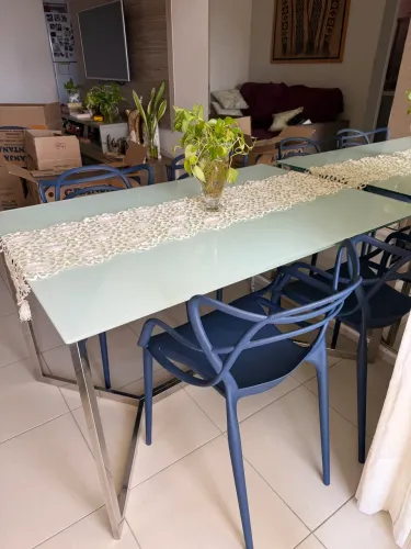 Mesa inox com 4 cadeiras Tramontina 