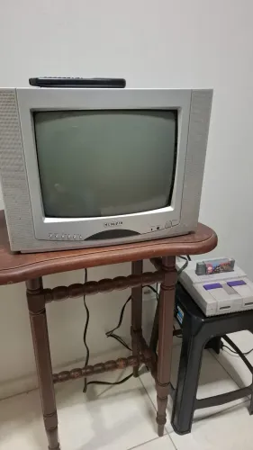 Super nintendo + cartucho + tv 14 polegadas tubo