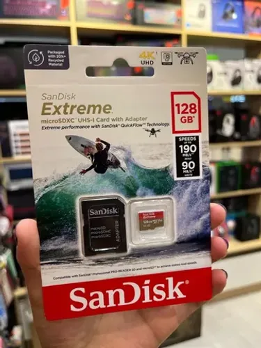Cartao De Memoria 128GB SanDisk Extreme 190-90MB/S U3 4K - Loja Fisica
