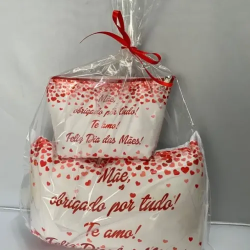 Kit  dia das maães almofada 20x27 + necessaire trapezio espaçosa 