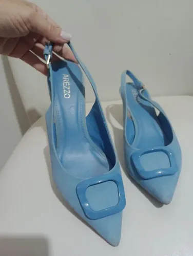 Sapato feminino scarpin azul AREZZO n° 37 nobuk 