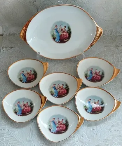 Jogo De Sobremesa Porcelana Real Com Cena Mitológica