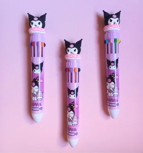 Caneta esferográfica 10 cores Kuromi Sanrio (unidade)