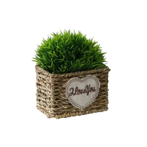 Cesto de Palha Decorativo Rústico - Vaso Cachepô para Mesa, sala e Decoração - Love You