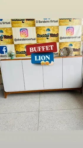 Buffet Balcão 166cm Sala Estar ou Jantar 4 Portas Lion Lukaliam Off Whte/freijo