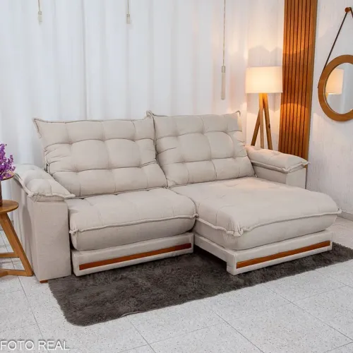 Sofá Retrátil Reclinável Leme 2.30m Linho Bege  - D33 e Molas Ensacadas rf4322