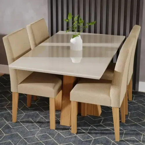 Conjunto Mesa De Vidro e 4 Cadeiras Sala de Jantar