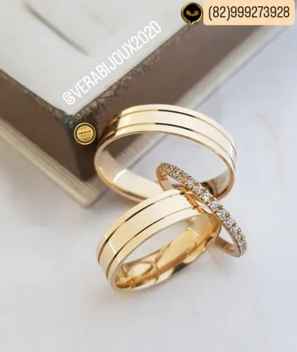 Kit de alianças noivado e casamento banhadas a ouro 18k 