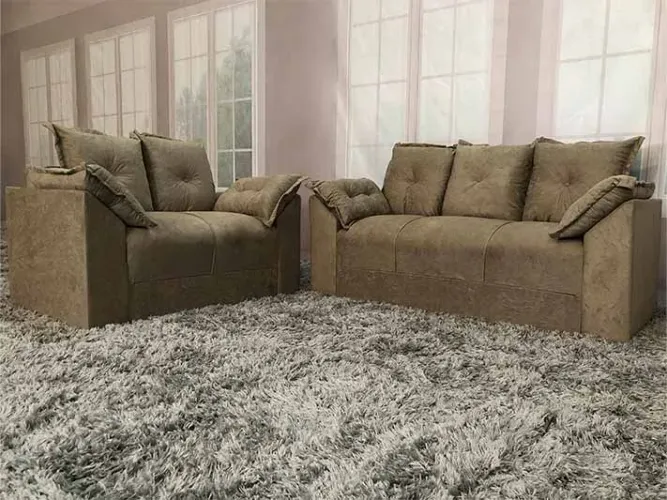 Conjunto de Sofá 2 e 3 Lugares Suede Bege