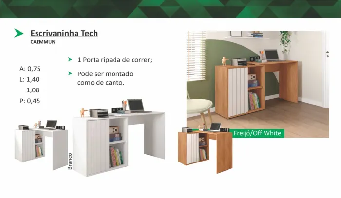 Escrivaninha Tech com 1 Porta Ripada - Freijó/Off White