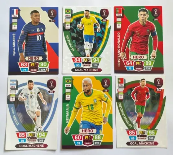 Kit com 6 Cards dos Craques Adrenalyn XL da Copa do Mundo 2022. Itens de Coleção Panini