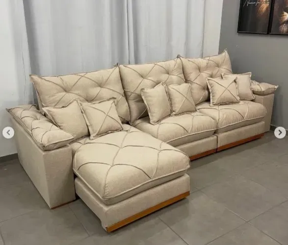 Sofá Gran Plus 3,20m Linho Bege e Linho Cinza