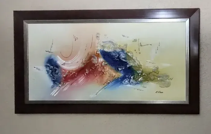 Quadro Pintura Abstrata Moderna. Moldura Madeira / Metal.