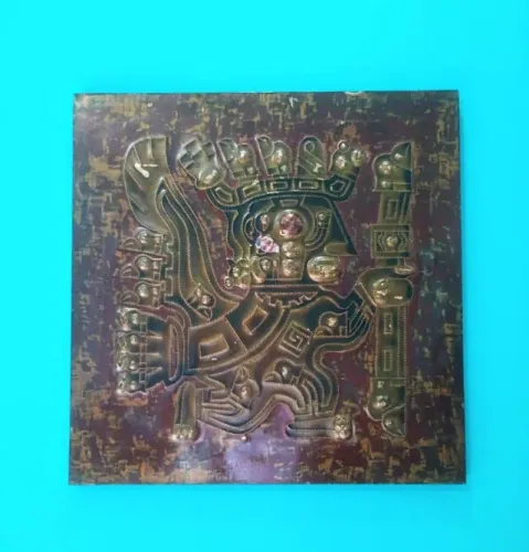 Antigo quadro com Divindade Inca - Bolívia Condor Em cobre 