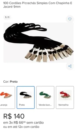 100 Cordões P/crachás Simples Com Chapinha E<br>Jacaré 9mm