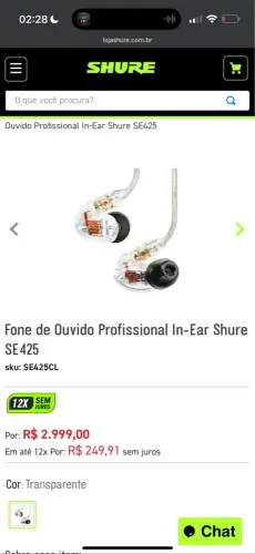 Shure SE425 - Fone de Ouvido Profissional In-Ear