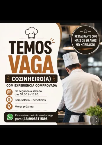 Restaurante no Kobrasol contrata cozinheiro (a)