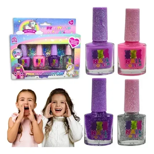 Kit Esmaltes Infantil Glitter Unicórnio Maquiagem Menina